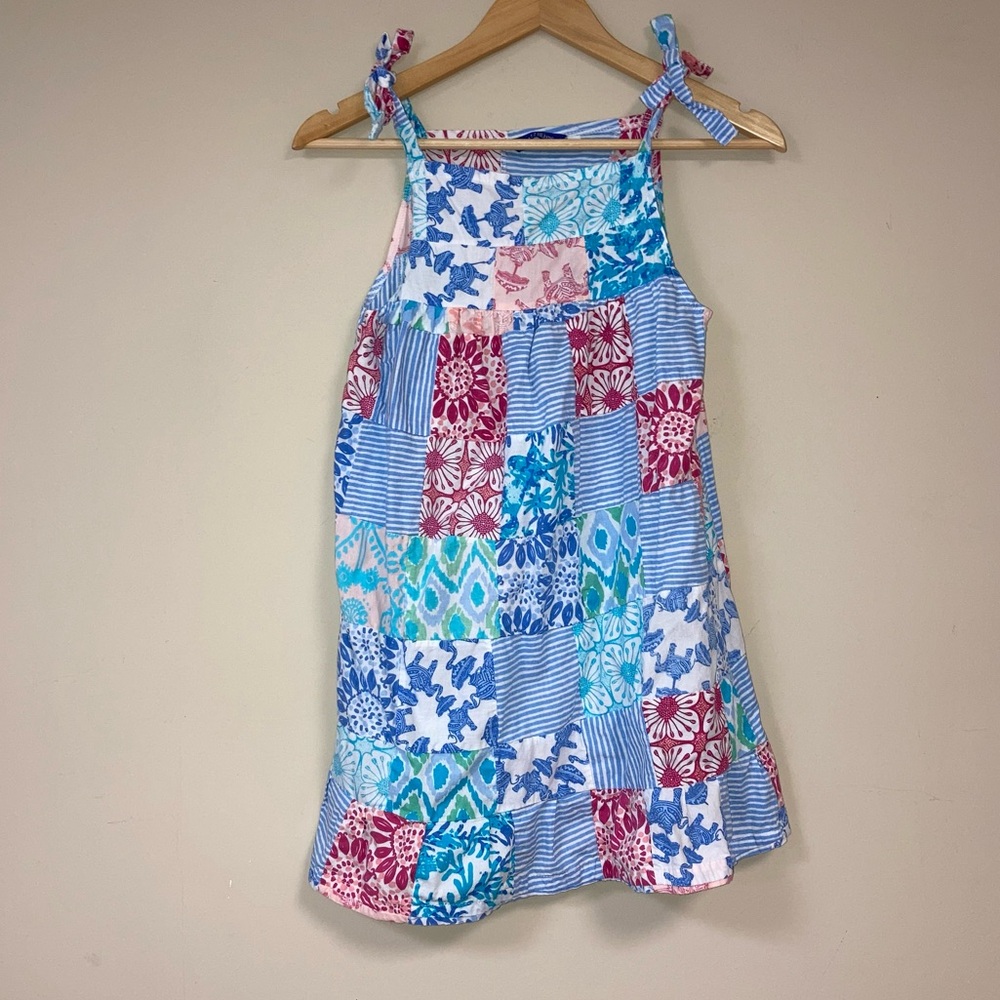 Three Islands Dress Girls Medium Madras Patch Tropical Beach Nautical Adjustable